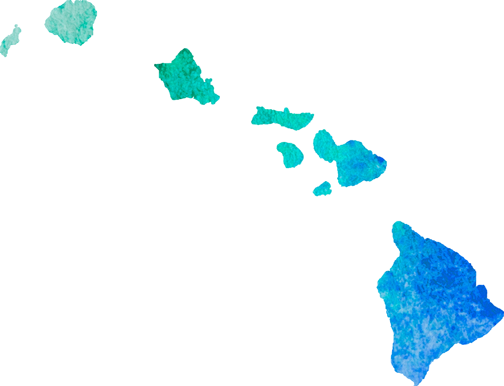 Silhouettes of the Hawaii Islands with a green to blue gradient.