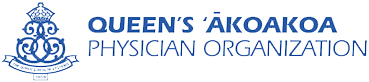 Blue QHS Logo with Queen's Akoakoa Physician Organization text