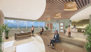 Queen's health wet lobby renovation rendering.