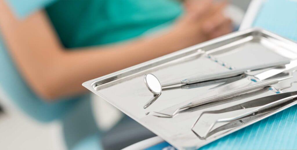 Close up of dentist's tray and tools