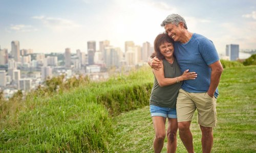 Couple smiling on a walk